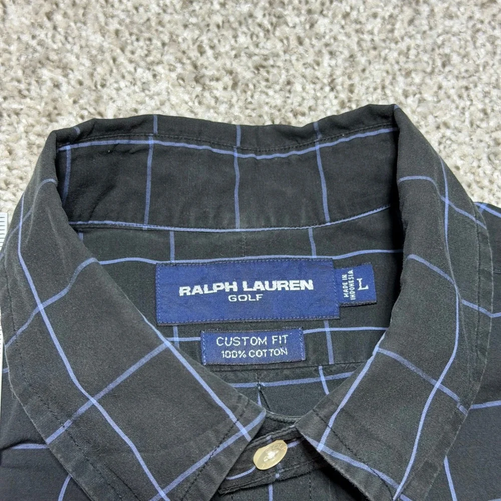 Polo Ralph Lauren Golf Long Sleeve Button Down Windowpane Plaid Cotton Men L